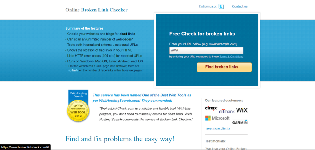 Broken link check Homepage