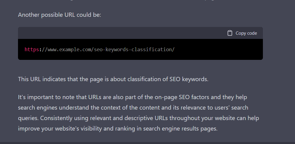 Example URL structure generated by ChatGPT