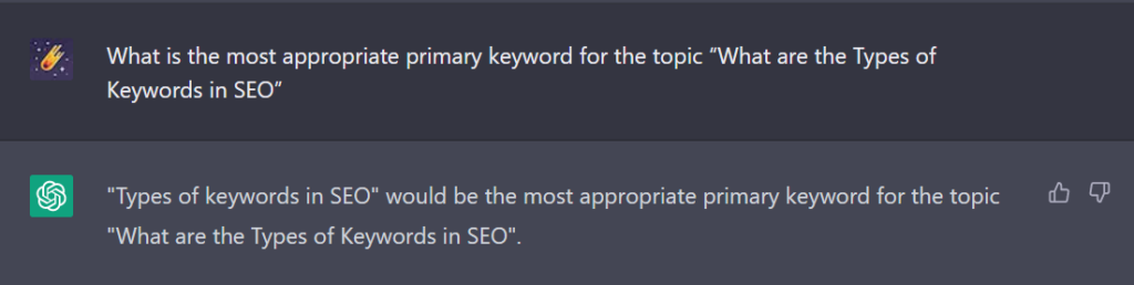 Example of how to use Chatgpt to find the primary keyword