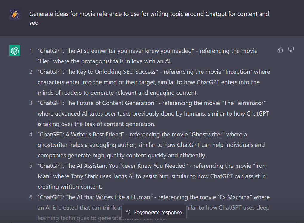 Example of using Chatgpt for generating content idea