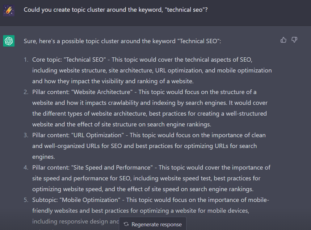 Example on how to use Chatgpt to generate topic clusters