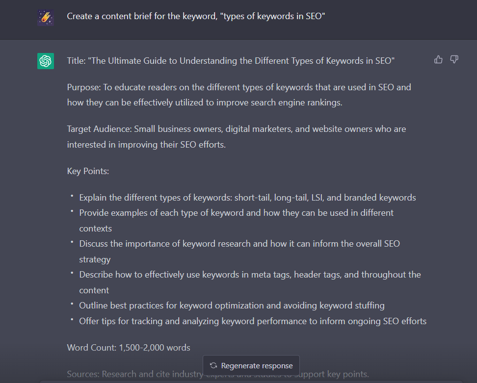 How Chatgpt helps in creating a content brief for a keyword