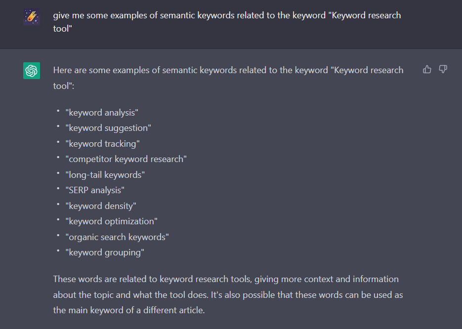 How to use Chatgpt for finding semantic keywords