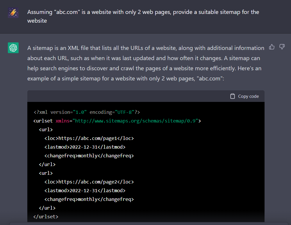 How to use Chatgpt for generating XML sitemap