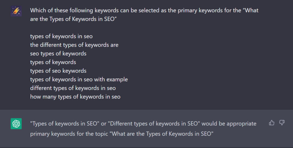 How to use Chatgpt to find the primary keyword