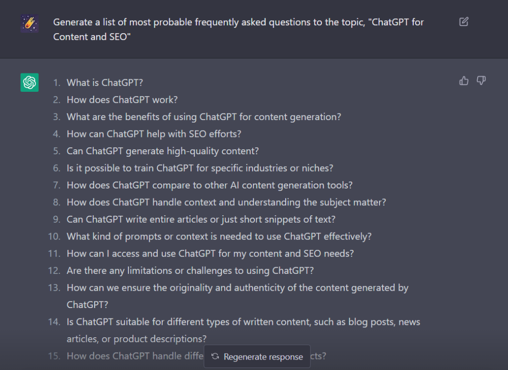 How to use Chatgpt to generate a list of FAQs