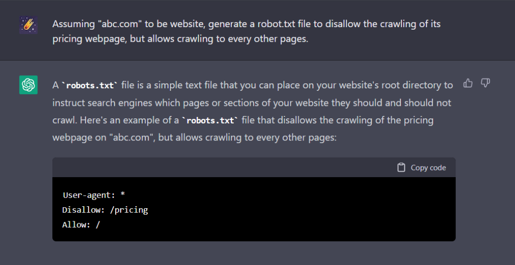 How to use Chatgpt to generate robots.tx file