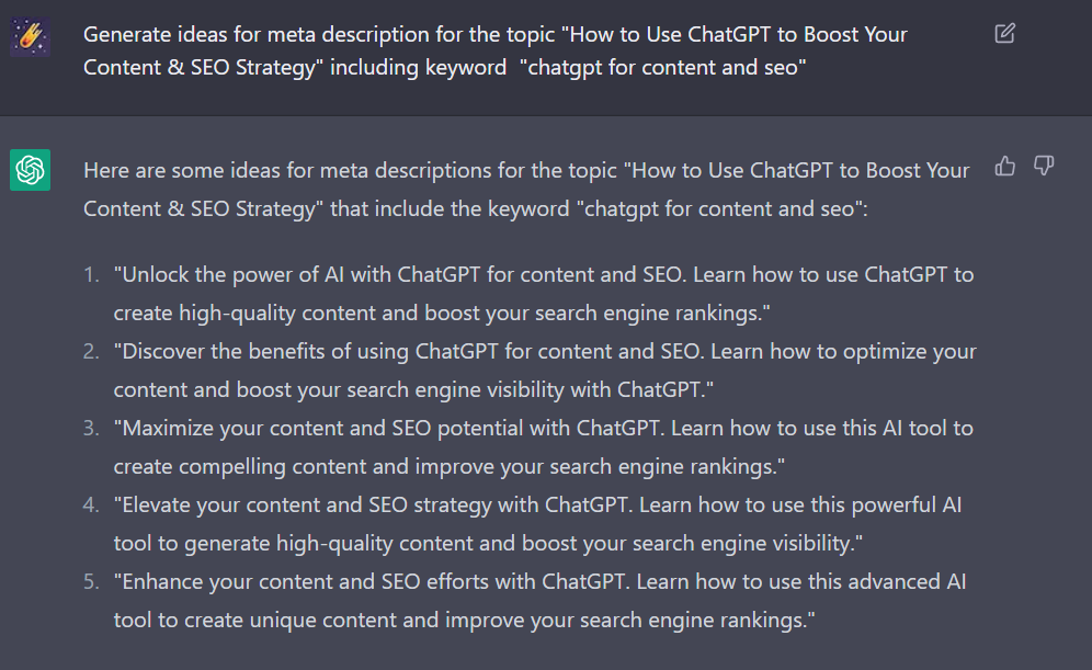 How to use Chatgpt to write meta descriptions