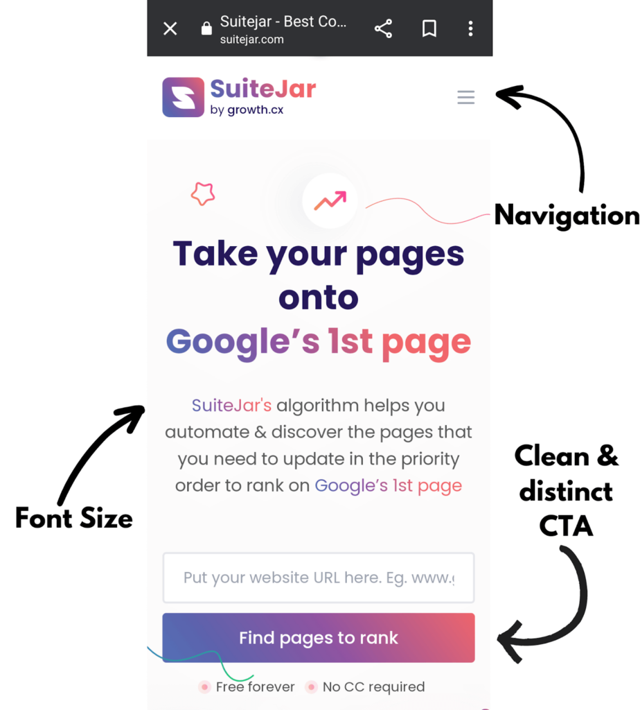 Suitejar’s website design optimized for mobile