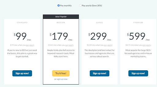 MOZ PRO pricing page