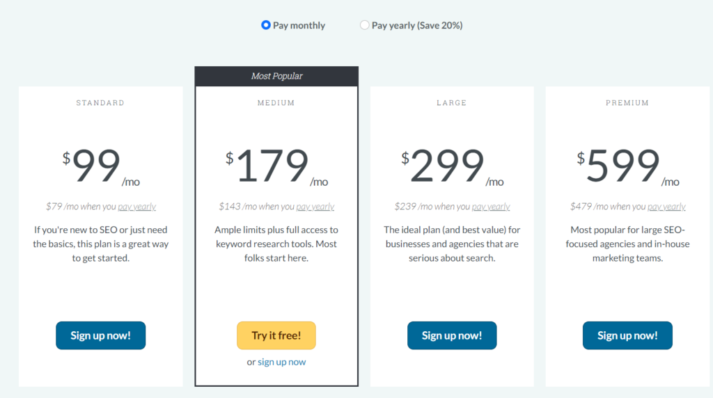 Moz pricing page
