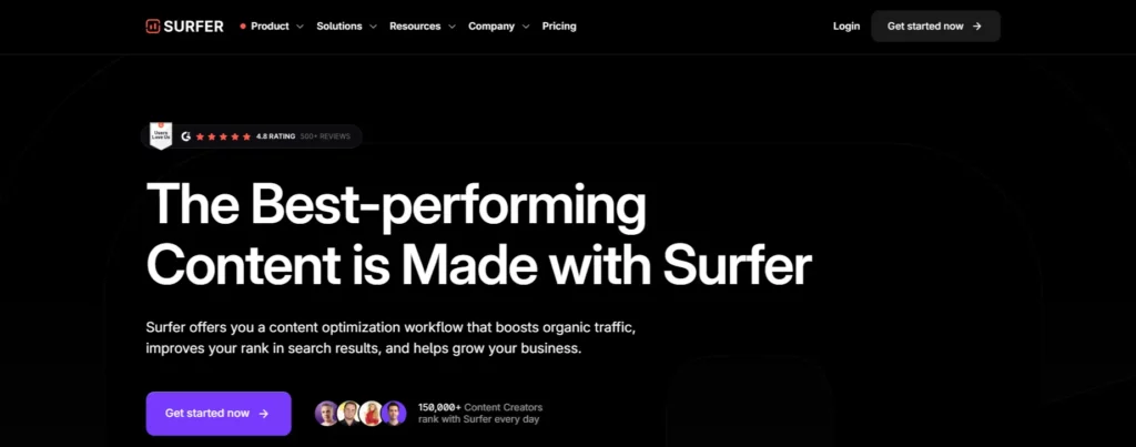 Surfer SEO content analysis tool homepage