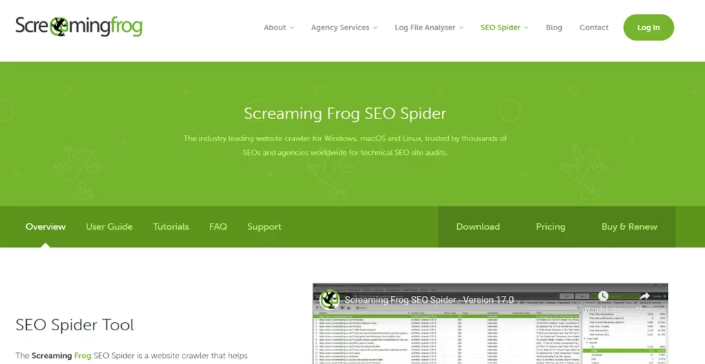 Screaming frog homepage