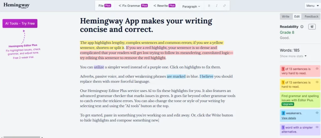 Hemingway Editor content marketing tool