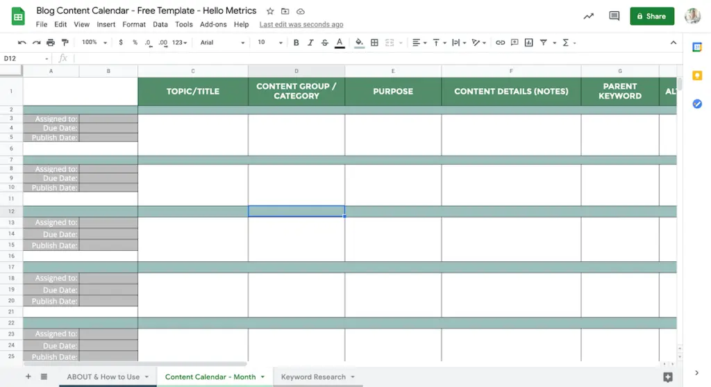 Google sheet content calendar template
