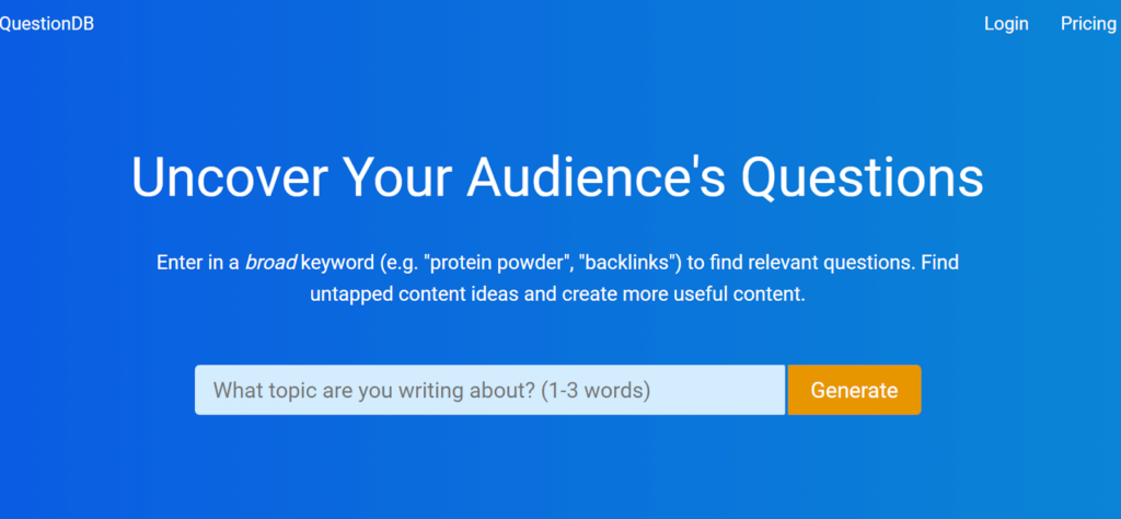 Find relevant keywords with questiondb keyword research tool
