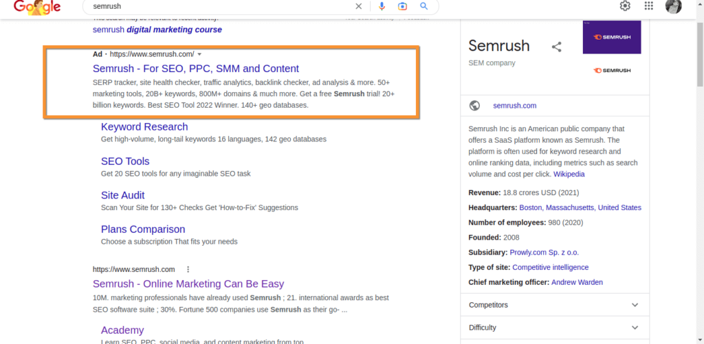 example of paid ads in google