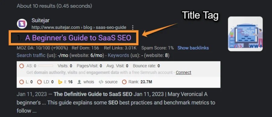 A title tag of SuiteJar’s blog shown in the SERP results