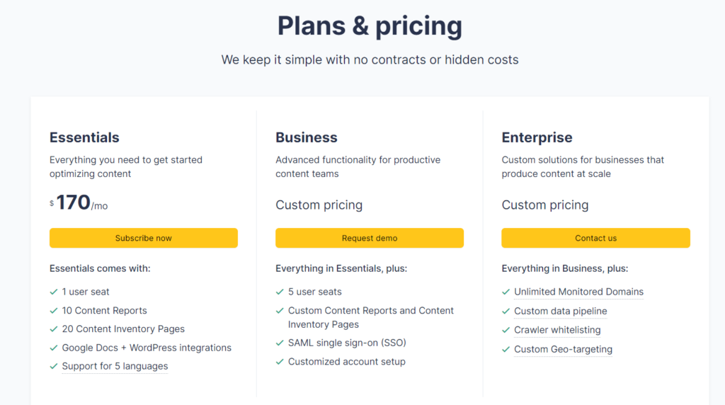 Clearscope pricing page
