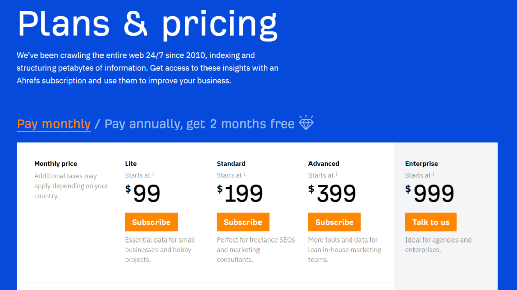 Ahrefs: Pricing