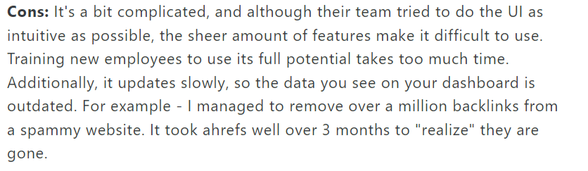  Customer reviews pointing out the complex UI of Ahrefs
