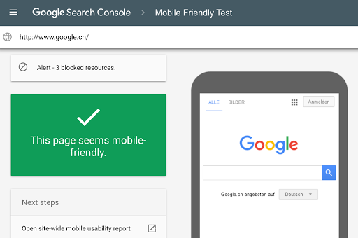 Google’s mobile-friendly test  