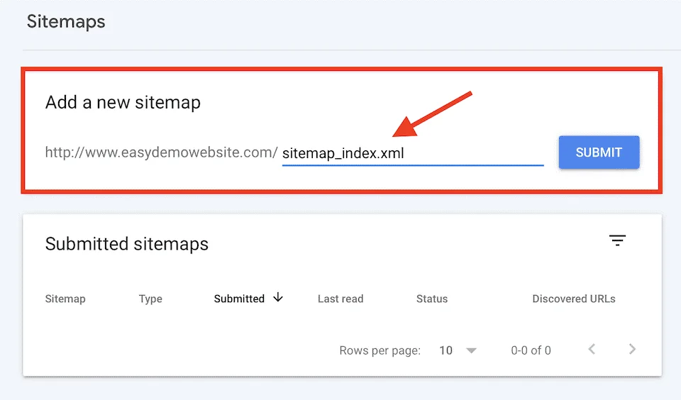 adding a sitemap file in the google search console 