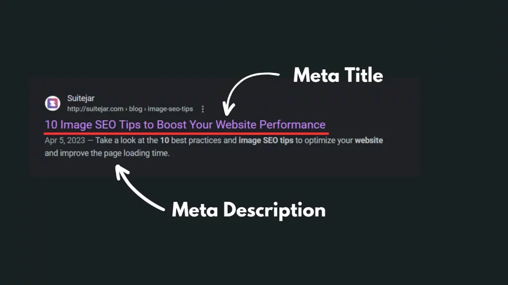 example of meta title and description shown on SERP