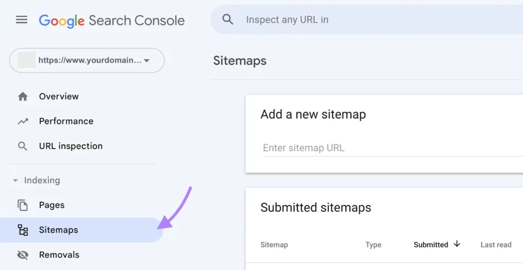 sitemaps section in the Google search console