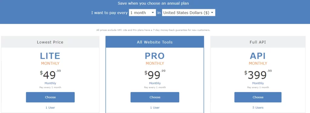 Majestic Pricing Page