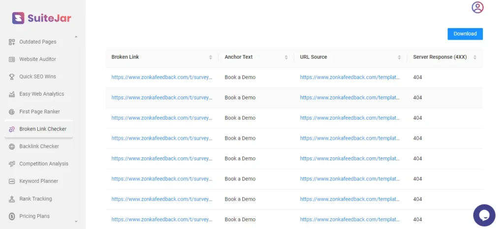 Suitejar Broken Link Checker Tool