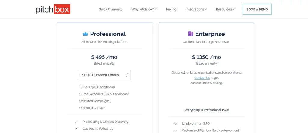  Pitchbox pricing page
