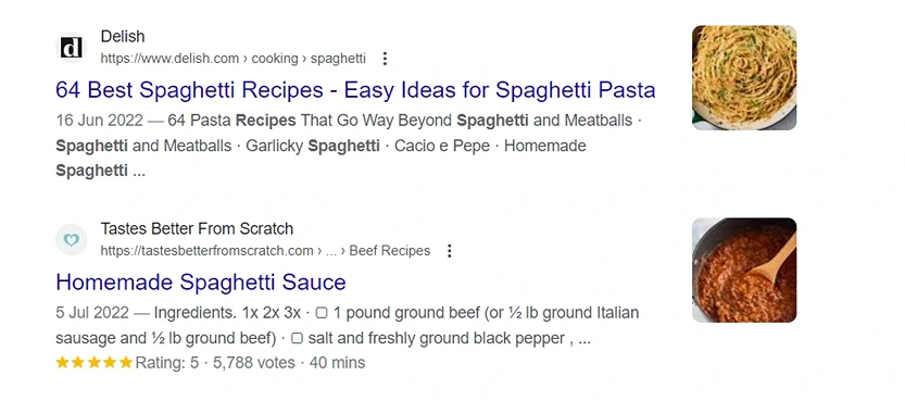 Rich snippets in Google search