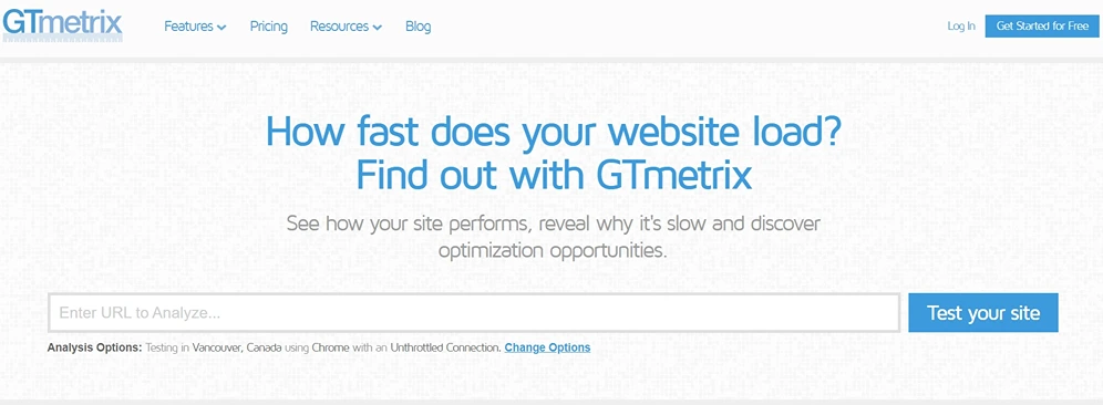 GT Metrix Home Page