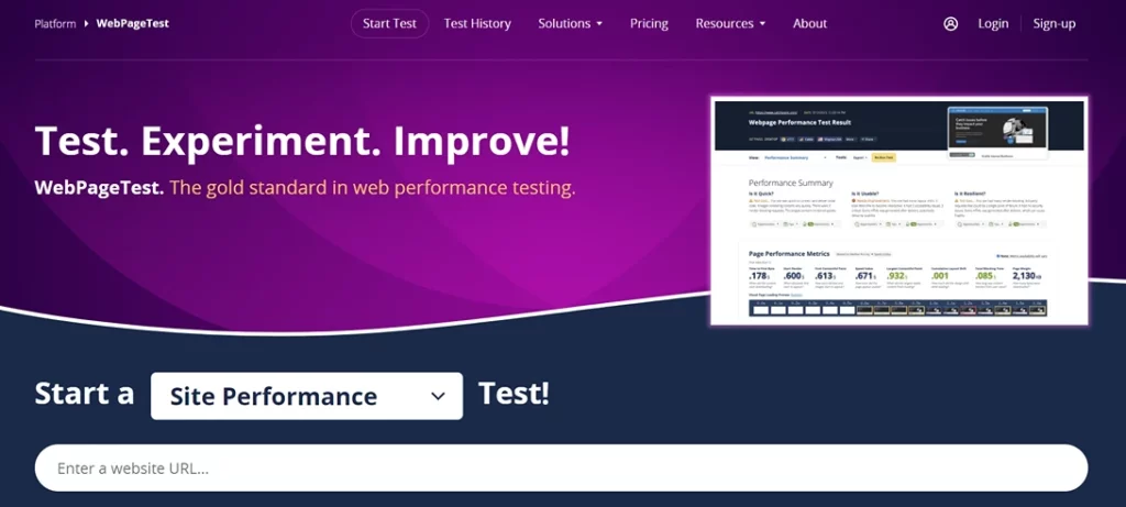 WebPagetTest Home Page