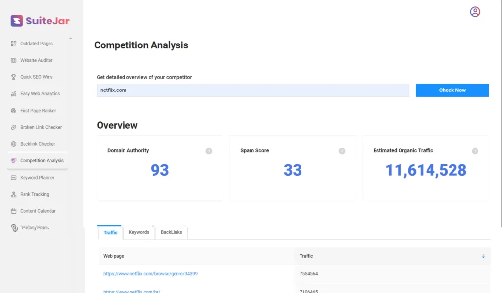 Suitejar competitive analysis feature