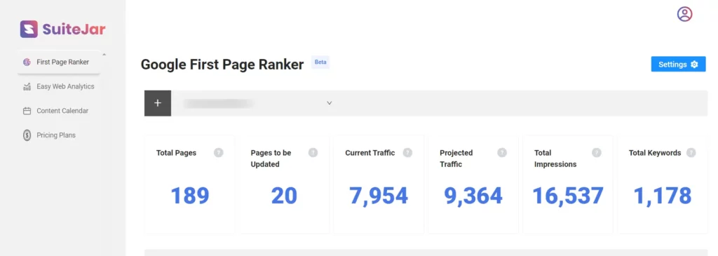 SuiteJar  "Google First Page Ranker” feature