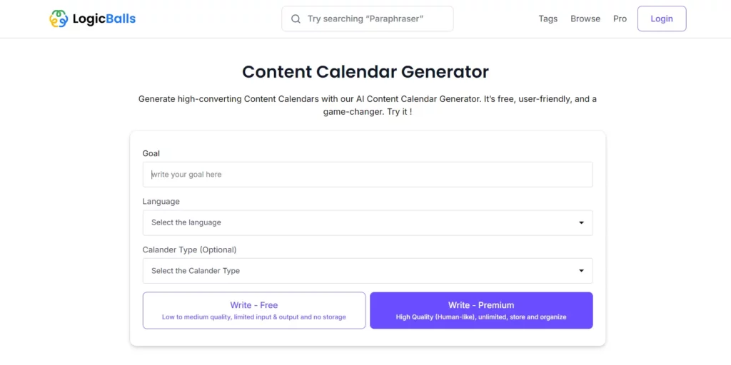 LogicBalls content calendar tool