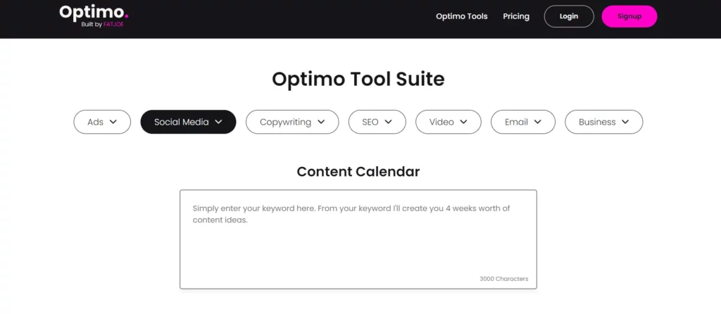 Optimo content calendar tool