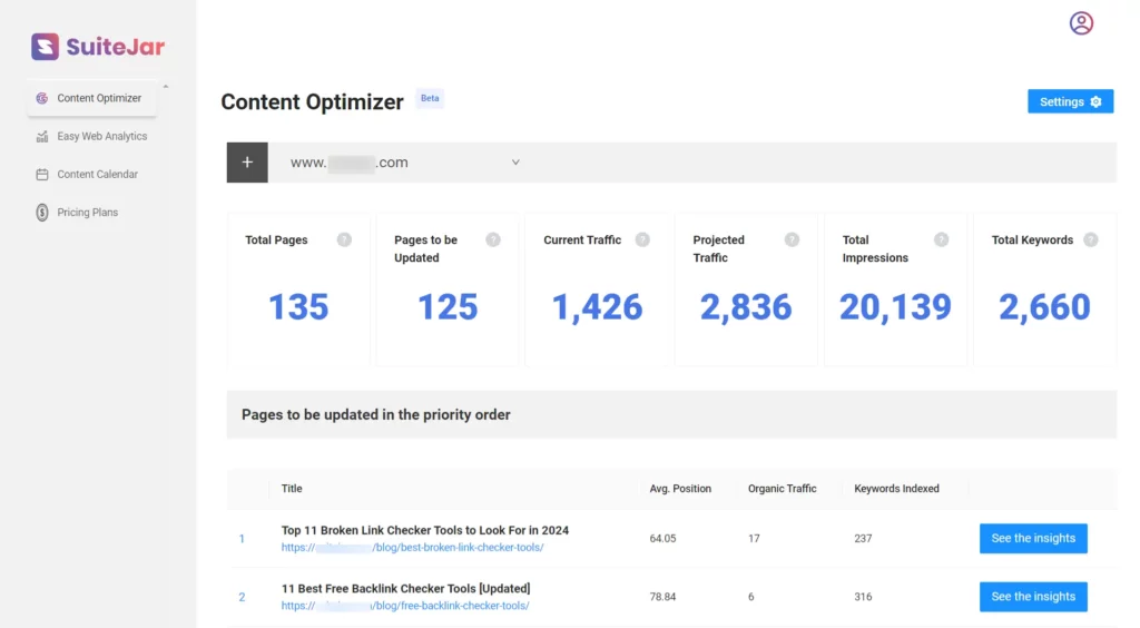 SuiteJar Content Optimizer feature 