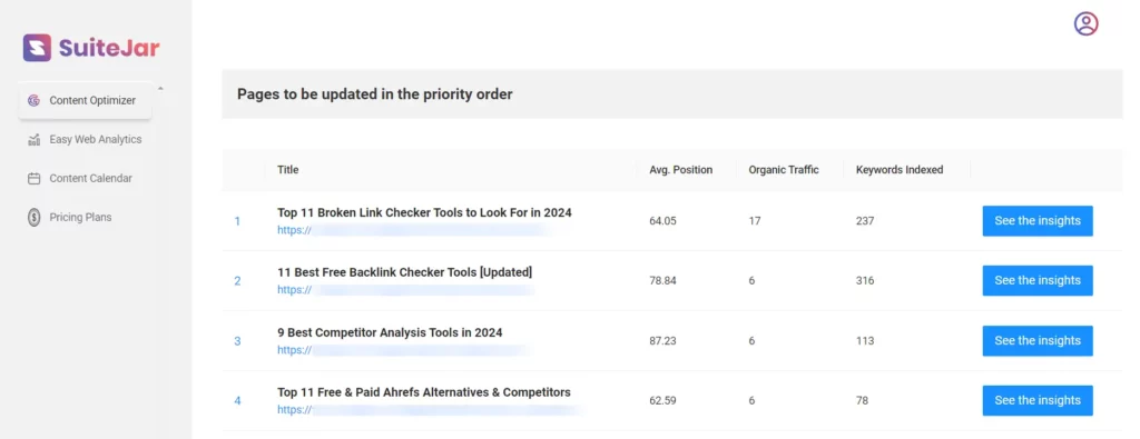 SuiteJar See The Insights Feature in Content Optimizer