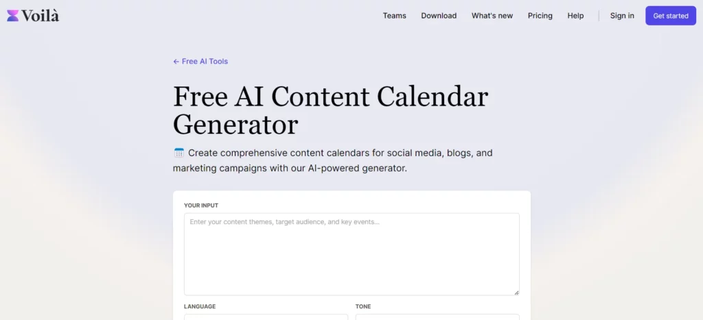 Voila content calendar tool